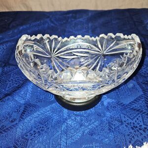 Vintage American Brilliant Buzz Pin Wheel Cut Oval Lead Crystal Bowl, 8"